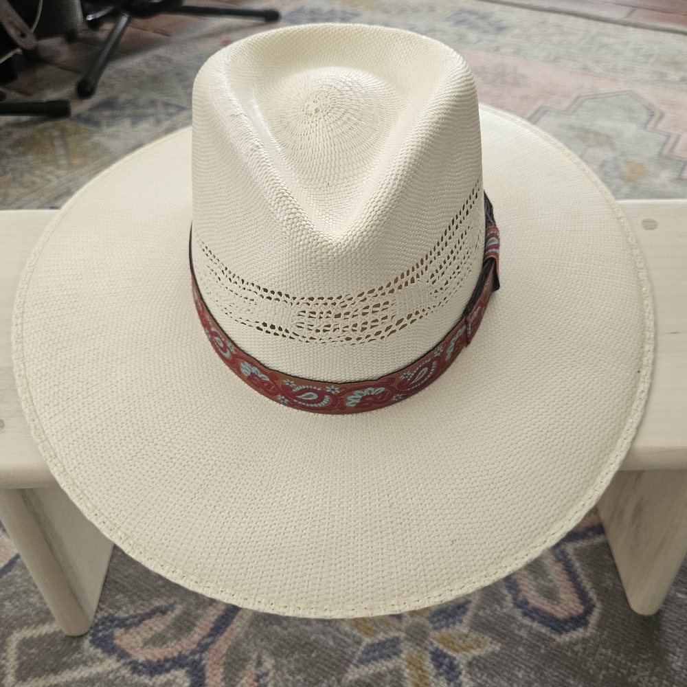 Twister Cream Hat with Red Patterned Band